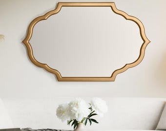 Handmade Moroccan Arch Mirror – Quatrefoil Wood Frame, Grandparents Day Gift, Entryway Decor