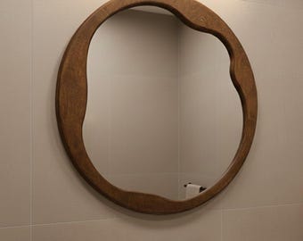 Wavy Round Bathroom Mirror | Organic Wood Vanity Decor | Rustic Farmhouse Wall Accent