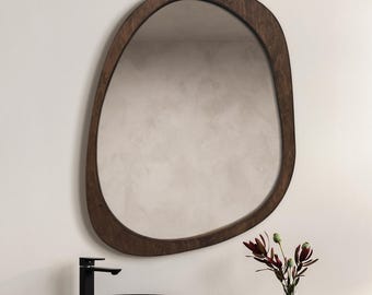 Handmade Wood Frame Bathroom Mirror - Sleek Minimalist Wall Art, Modern Housewarming Gift