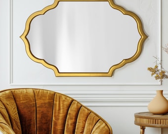 Arched Moroccan Wall Mirror – Arabic Quatrefoil Frame, Entryway Statement Decor, Boho Bathroom Vanity, Modern Black Mirror