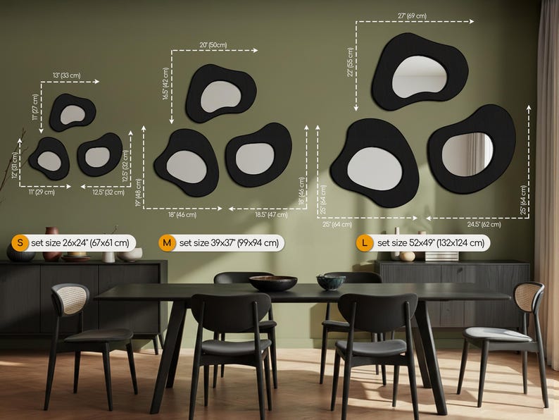 Set decoratieve spiegels - handgemaakte houten lijst met organische ...