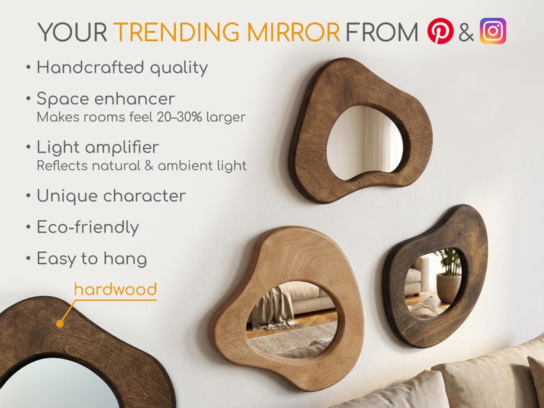 Set decoratieve spiegels - handgemaakte houten lijst met organische ...
