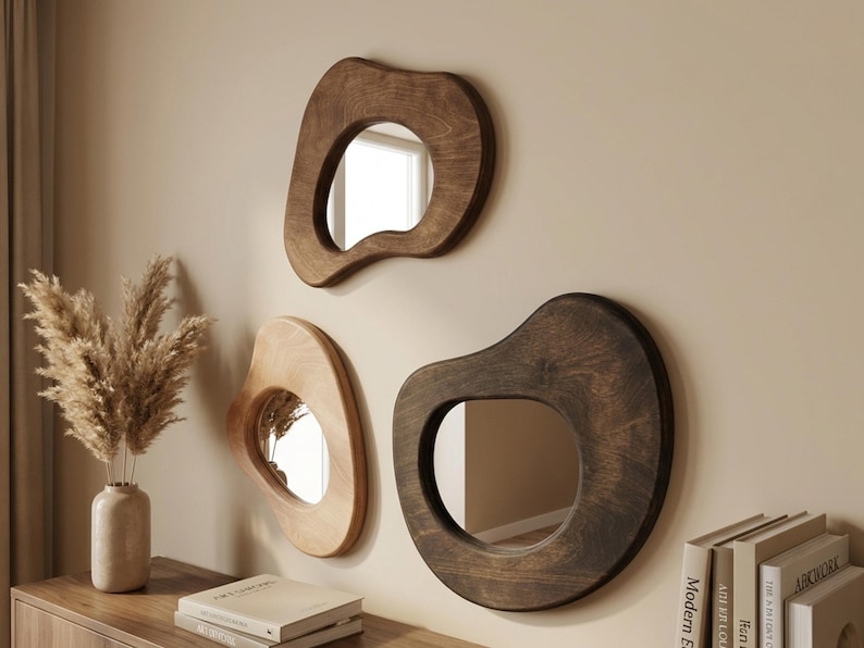 Set decoratieve spiegels - handgemaakte houten lijst met organische ...