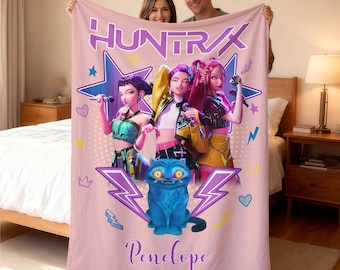 Personalized Kpop Demon Hunters Cozy Blanket with Name, Huntrix Anime Inspired, Christmas Gift