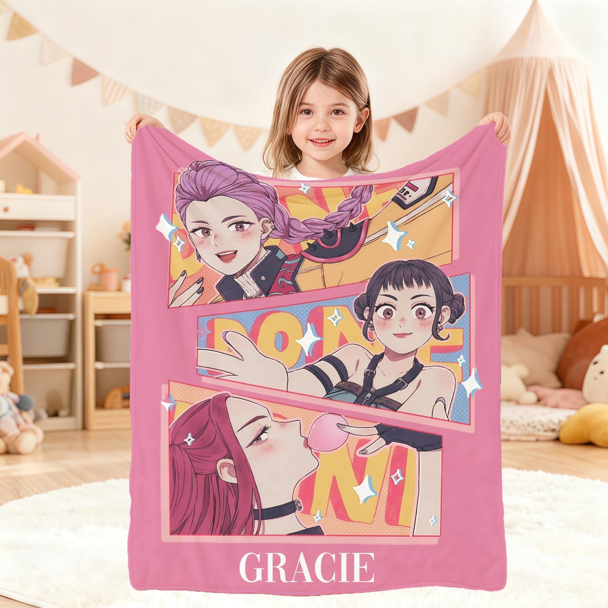 Personalized Huntrix Blanket, Custom Cozy Kpop Demon Hunters