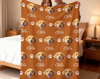 Personalized Dog Face Blanket with Name, Custom Pet Photo Blanket, Pet Picture Blanket With Name, Pet Memorial Blanket, Dog &Cat Mom Gift