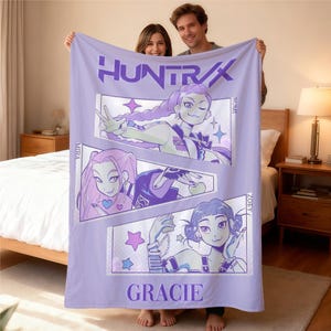 Personalized Cozy Kpop Demon Hunters Blanket with Name, Custom Huntrix Blanket, Anime Inspired Blanket, Christmas Family Gift, Kpop Fun Gift