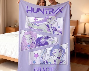Personalized Cozy Kpop Demon Hunters Blanket with Name, Custom Huntrix Blanket, Anime Inspired Blanket, Christmas Family Gift, Kpop Fun Gift