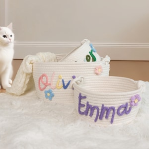 Personalized Handmade Baby Basket, Rope Cotton Baby Basket, Baby Name Basket, Newborn Gift, Baby Shower Gift, Storage Basket, Toy Organizer