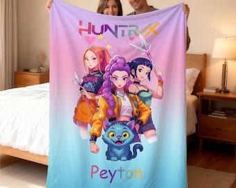 Personalized Cozy Kpop Demon Hunters Blanket with Name, Huntrix Anime Inspired, Christmas Gift