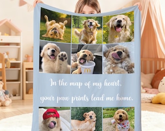 Custom Pet Photo Blanket, Personalized Dog Portrait Blanket, Pet Picture Blanket With Text, Pet Memorial Blanket, Dog &Cat Mom Gift