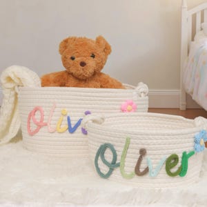 Personalized Handmade Baby Basket, Rope Cotton Baby Basket, Baby Name Basket, Newborn Gift, Baby Shower Gift, Storage Basket, Toy Organizer