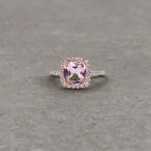 Simulated 06 mm Cushion Cut Pink Sapphire Engagement Ring 14k Rose Gold 925 Silver Promise Ring CZ Diamond Anniversary Gift Ring For Her