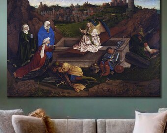 Jan van Eyck The Three Marys at the Tomb Canvas, Northern Renaissance Art, Christian Biblical Easter Wall Decor, Old Master Print