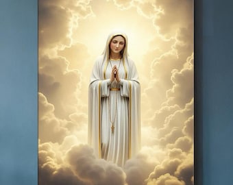 Divine Virgin Mary Canvas Art, Praying Madonna Wall Decor, Holy Mother Religious Print, Spiritual Catholic Home Decor Gift