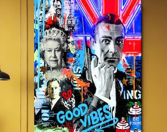 God Save The People, Queen Elizabeth Street Graffiti Canvas Wall Art, Banksy-Style Pop Art Decor for Unique Home Spaces
