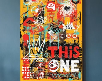 Grunge Graffiti Pop Art Canvas Wall Art, Abstract Street Art Neo Expressionist Collage Print, Urban Decor Gift