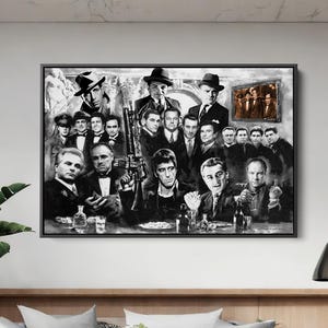 Classic Gangsters , Old Movie Gangster Canvas Wall Art | Black & White Movie Poster Wall Art, Artistic Painting Canvas Print