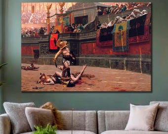 Pollice Verso Art, Gladiator, Huge Canvas Art Print, Roman Empire, Gladiator Art, Colosseum Wall Art, Ancient Rome, Gladiator Wall Decor