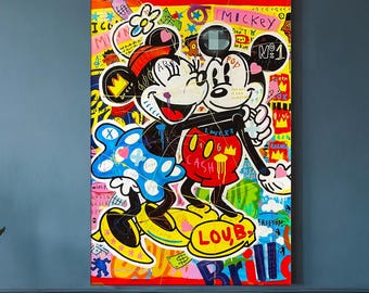 Banksy Micky und Minnie Maus Pop Art Leinwanddruck - Micky Maus Pop Art Graffiti Wandkunst, Pop Art Graffiti Home Decor, Pop Art Decor