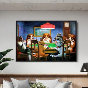 A Friend in Need by C.M. Coolidge Poker Game, Dogs Poker Painting, Dogs Playing Poker, Famous Dog Painting, Poker Dogs CANVAS Ready to Hang