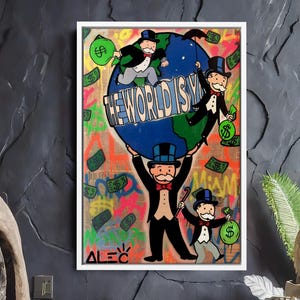 Monopoly & quot The World Is Yours  quot, Unique Modern Painting Abstract Framed Canvas Wall Art Poster Print Home/Office Room Decor Gift