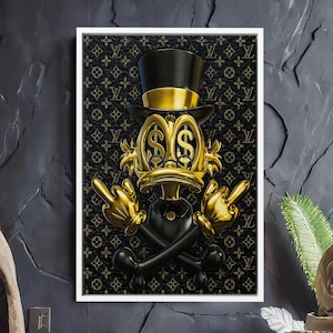 Scrooge McDuck Baloon Wall Art, Gold Mcduck Dollar Wall Decor, Dollar Wall Art, Motivational Decor, DcDuck Poster, Ready to Hang