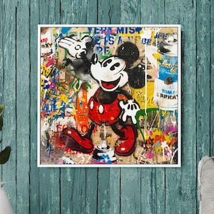 Vintage Mickey Mouse Pop Art Canvas Print, Luxury Painting Fashion Prints Cartoon Birthday Christmas Gift Pictures Home Decor Wall Art