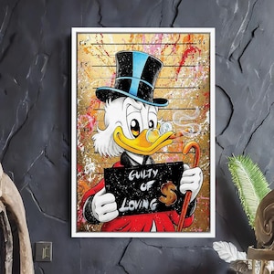 Guilty of Loving Mcduck Canvas Wall Art, Banksy Style Pop Art, MCduck Street Graffiti Wall Art, Mcduck Gift