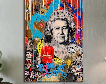 Banksy Elizabeth II Graffiti Pop Art Canvas, Banksy Style Pop Art, Queen Elizabeth Pop Art , Street Graffiti Wall Art