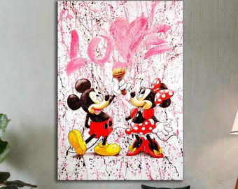 Micky und Minnie Maus Banksy Abstrakte Pop Art Leinwand, Banksy Stil Pop Art, Micky Maus Pop Art, Straßen Graffiti Wandkunst