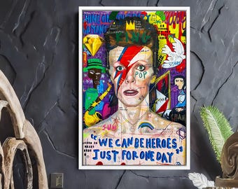 Banksy David Bowie Graffiti Pop Art Canvas, Banksy  Style Pop Art, David Bowie Pop Art , Street Graffiti Wall Art, David Bowie Poster