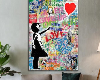 Ballonmädchen Follow Your Heart Pop Art Leinwanddruck, Banksy Style Pop Art, Ballonmädchen, Street Graffiti, Ballonmädchen Poster
