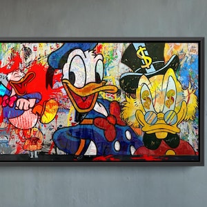 Banksy Style Multi Cartoon Graffiti Pop Art, Mcduck, Donald Duck, Daffy Duck Pop Art Canvas Wall Art