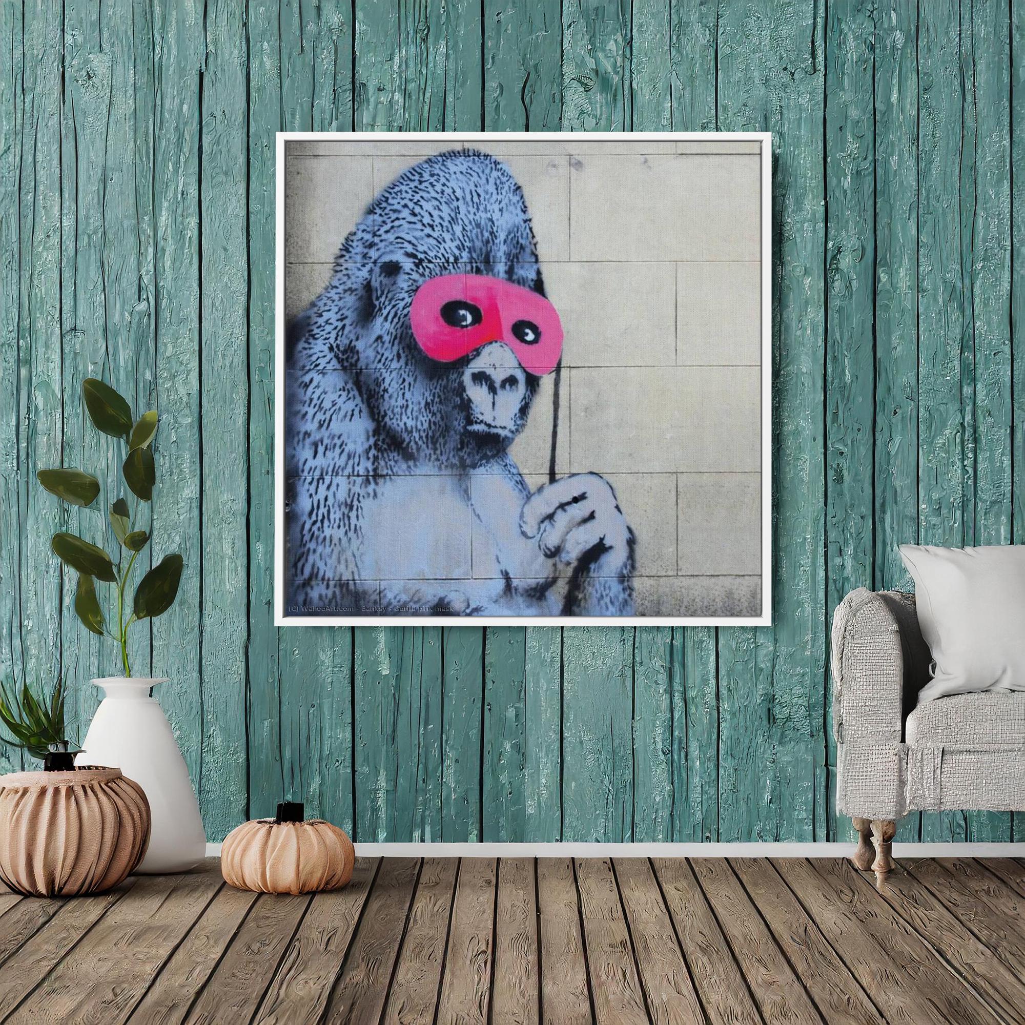 Banksy's Gorilla in a Pink Mask Canvas, Iconic Street Art Print