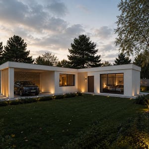 Modernes eingeschossiges Haus mit angebauter Garage | DWG-3D-Modell + PDF-Zeichnungen | Isoliertes Hausdesign