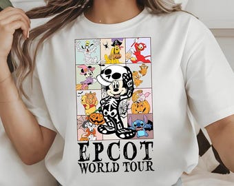 Disny Epcoot World Tour Halloween PNG, Mouse and Friends Digital Design, Spooky Disne Vacation Sublimation, Halloween Trip Art