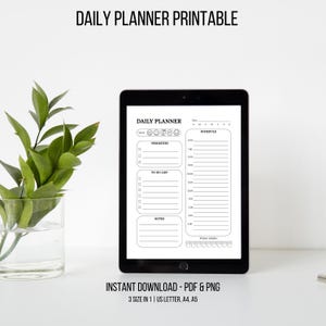 Daily Planner Printable | Minimalist Productivity Organizer | To-Do List, Schedule & Mood Tracker | PDF + PNG Instant Download