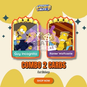 Guy Incognito & Ranier Wolfcastle - Golden Blitz Monopoly_GO Combo Package 2 Cards