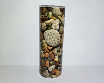 Rock Hunter Tumbler, Petoskey Stone Fossil, Lake Michigan Pudding Stone, Lake Superior Water Bottle, Gift for Rock Collector