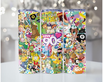 I Love The 90's Tumbler, Cartoon Character Water Bottle, Magic School Bus, Little Bear Powerpuff Girls Cup