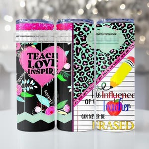 Bicchiere per insegnanti Teach Love Inspire, quaderno di composizione, carta per matite, borraccia da 12 once e 20 once