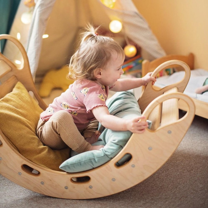 Natural Wood Kids Rocker – Montessori Balance Board, Indoor Play image 3