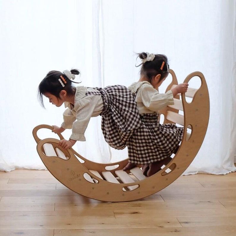 Natural Wood Kids Rocker – Montessori Balance Board, Indoor Play image 5