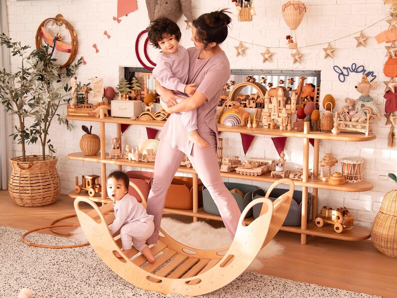 Natural Wood Kids Rocker – Montessori Balance Board, Indoor Play image 8