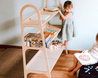 3-Shelf Montessori Toddler Toy Shelf, Birch Plywood Display, Customizable Size