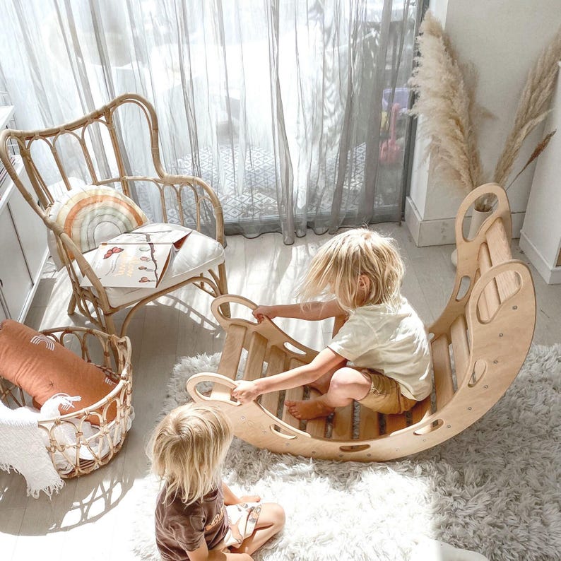 Natural Wood Kids Rocker – Montessori Balance Board, Indoor Play image 2