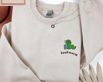 Bookworm Embroidered Tee – Cute Comfort Colors Shirt for Book Lovers, Bookish Gifts