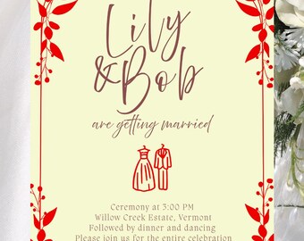 Editable Wedding Invitation and Save the Date Template | Brown, Red & Butter Yellow | Canva Instant Download | Digital Invitation Suite