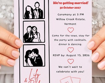 Red & Black Wedding Invitation Set – Editable Polaroid Style – Digital Download – Save the Date + Invitation – Printable or Digital Send
